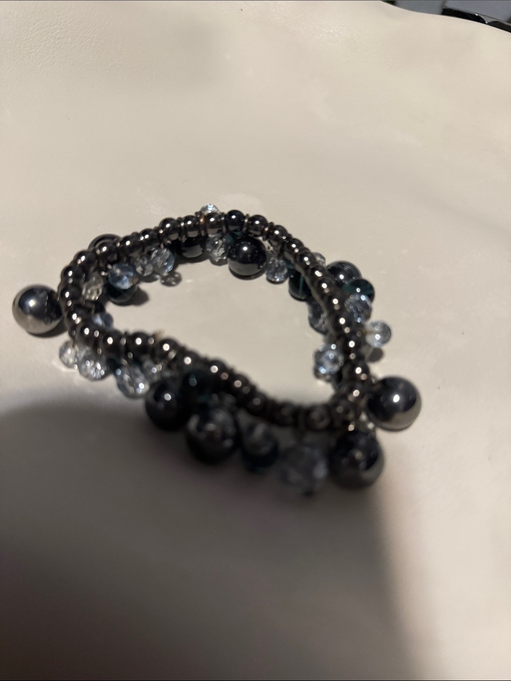 M. Gemi Black and Clear Beaded Stretch Bracelet